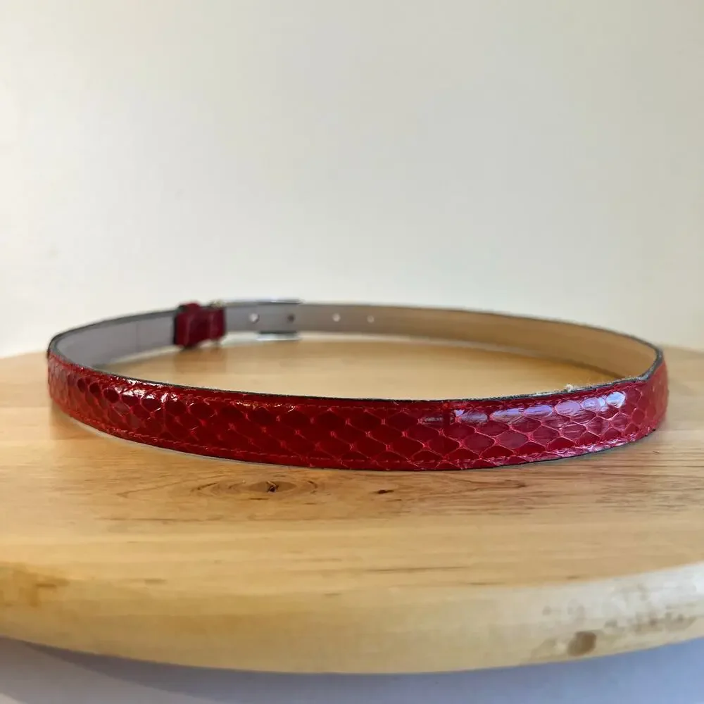 Anne Klein Vintage Red Genuine Snake Skin Leather Golden Buckle Belt One Size